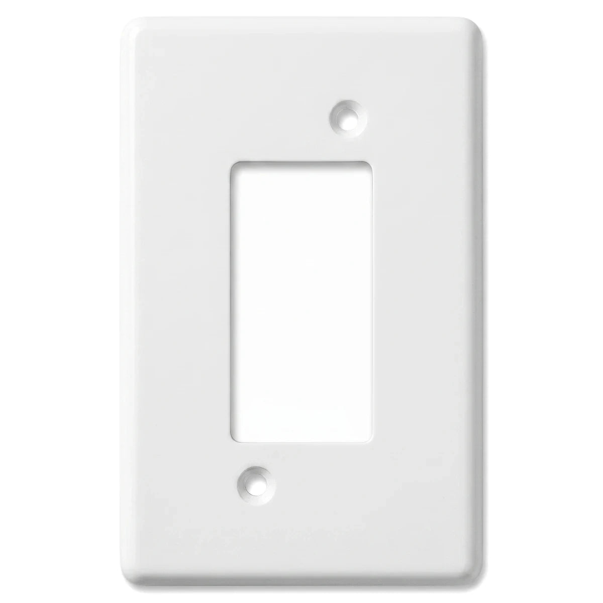 White Crabtree Cp 3 Lever Steel 4x2 switch cover plate with a single rectangular opening and two screw holes.