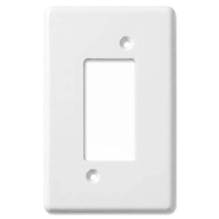 White Crabtree Cp 3 Lever Steel 4x2 switch cover plate with a single rectangular opening and two screw holes.