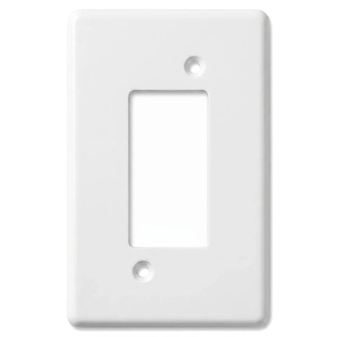 White Crabtree Cp 3 Lever Steel 4x2 switch cover plate with a single rectangular opening and two screw holes.