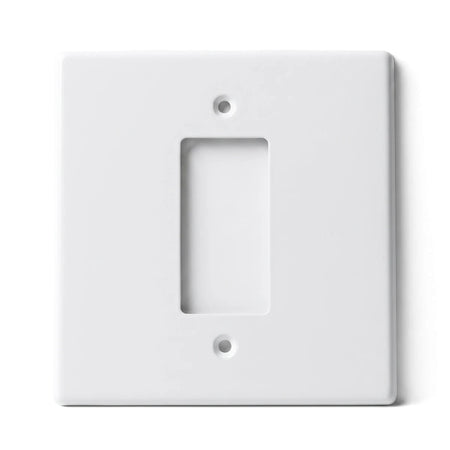 White 4x4 single-gang switch cover plate for an isolator, featuring a smooth finish and central rectangular opening.