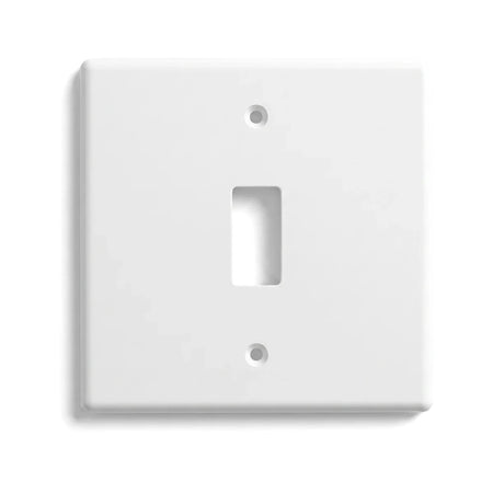 White Crabtree Plate Steel 1 Lever 4x4 Switch Cover Plate, a square plastic plate with a single rectangular opening and two