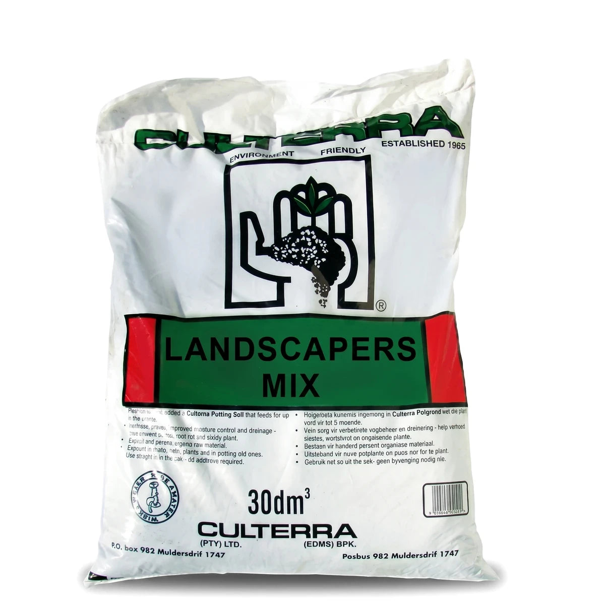 White bag of Culterra Landscapers Mix 30dm³, featuring green and black branding and product details.
