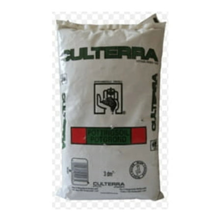 White plastic bag of CULTERRA Potting Soil, 3 dm³, with prominent green and red branding, standing upright.
