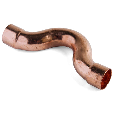 Copper CXC full crossover pipe fitting with a distinct S-shape, used for plumbing applications.