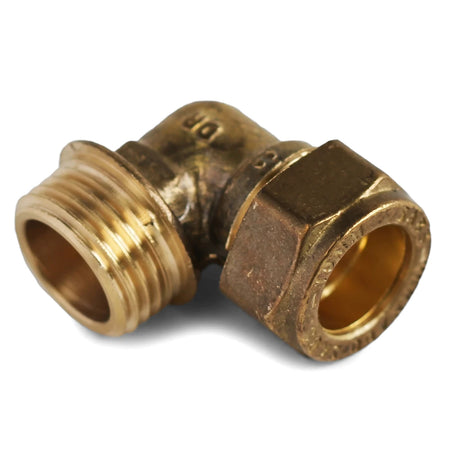 CXMI Elbow brass plumbing fitting with male and female threaded ends, compact bronze-tone elbow for pipe joining.