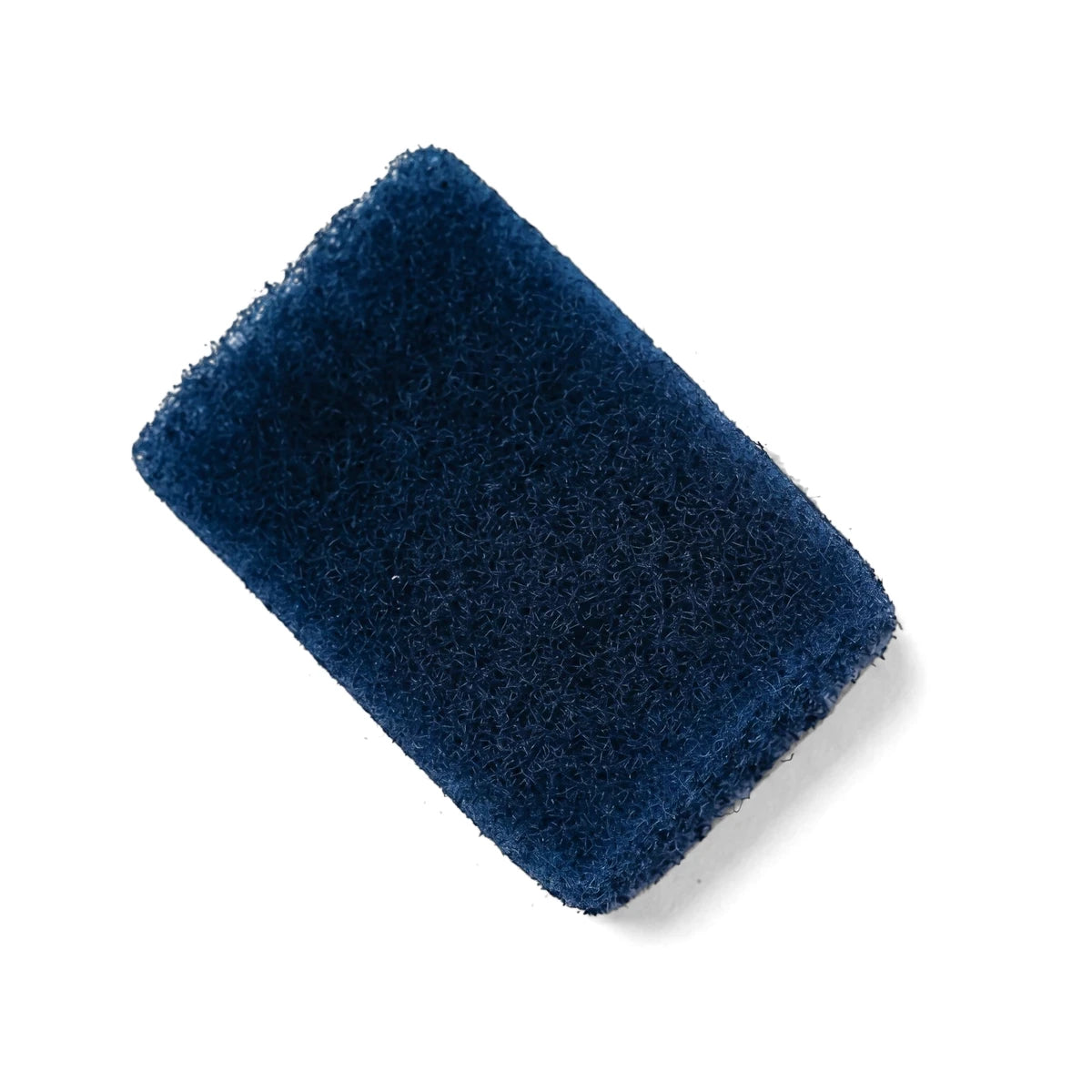 Dark blue rectangular abrasive hand scourer cleaning pad for heavy-duty kitchen and household tasks.