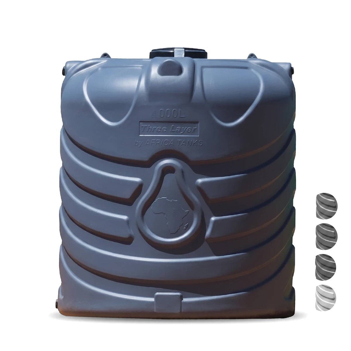 Dark grey 4000L PVC water tank with a three-layer design, shown in a front view.