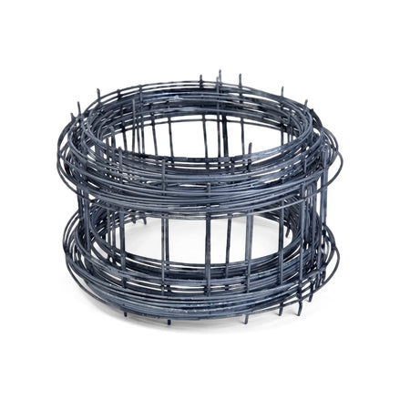 Dark grey coiled Brickforce wire mesh for construction projects, shown stacked from an elevated view.