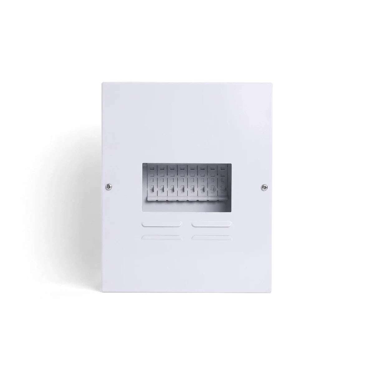 White Db 6 Way Flush Samite Budget Distribution Board Enclosure, front view, for electrical circuit protection.