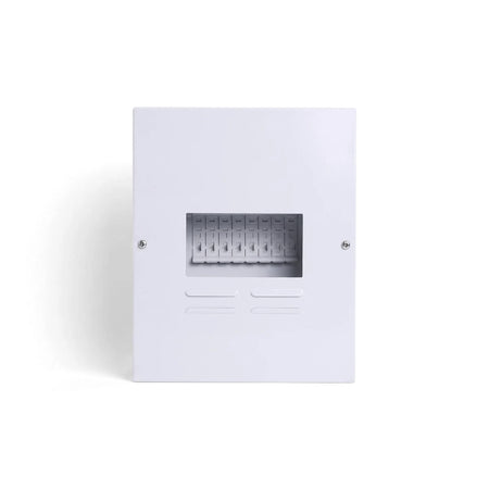White Db 6 Way Flush Samite Budget Distribution Board Enclosure, front view, for electrical circuit protection.