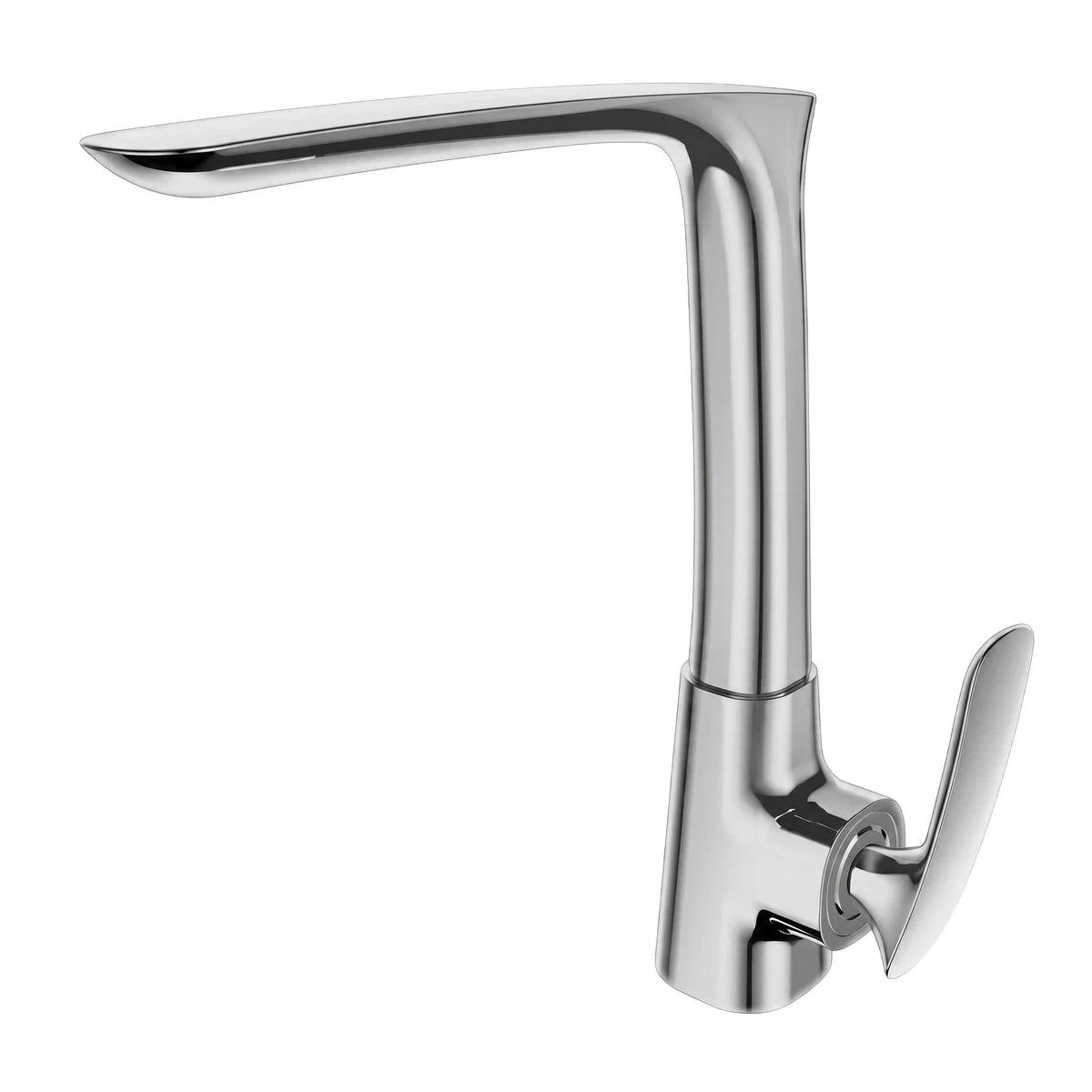 Modern Deck Type Mixer Eleganz chrome faucet featuring a sleek L-shaped spout and single lever handle, ideal for kitchen or