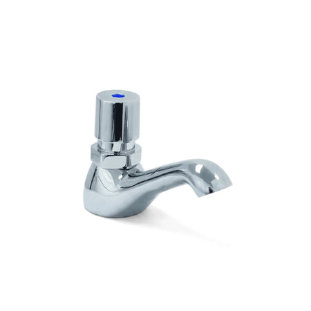 Demand 1/2 inch pillar tap in polished chrome finish with a single top-mounted handle and blue indicator dot.