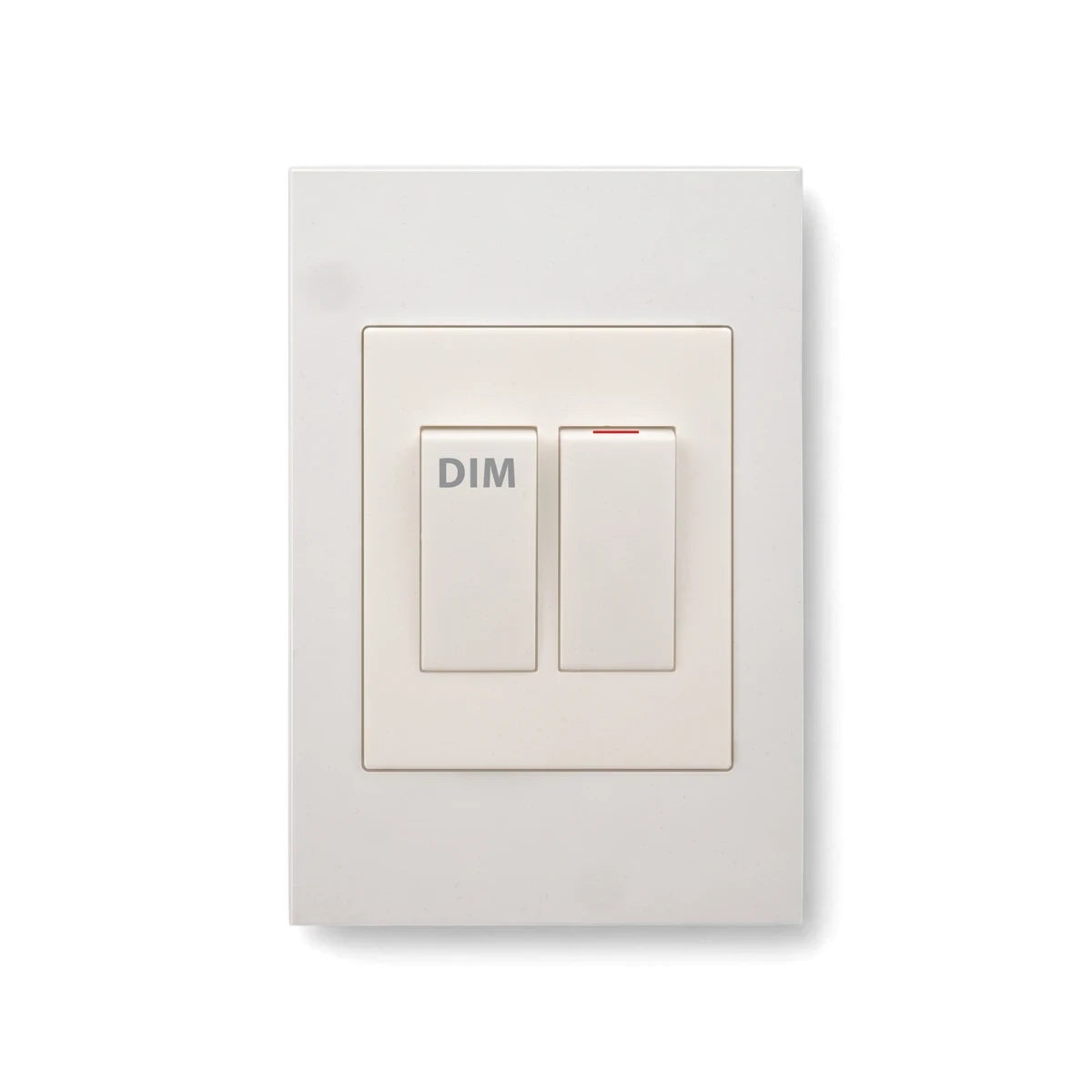 A white Dena Quad light switch and dimmer, featuring one lever for 1-way operation and a separate dimmer control.