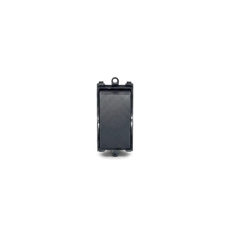 Front view of Dena Switch 2-Way charcoal rocker light switch mechanism with mounting frame