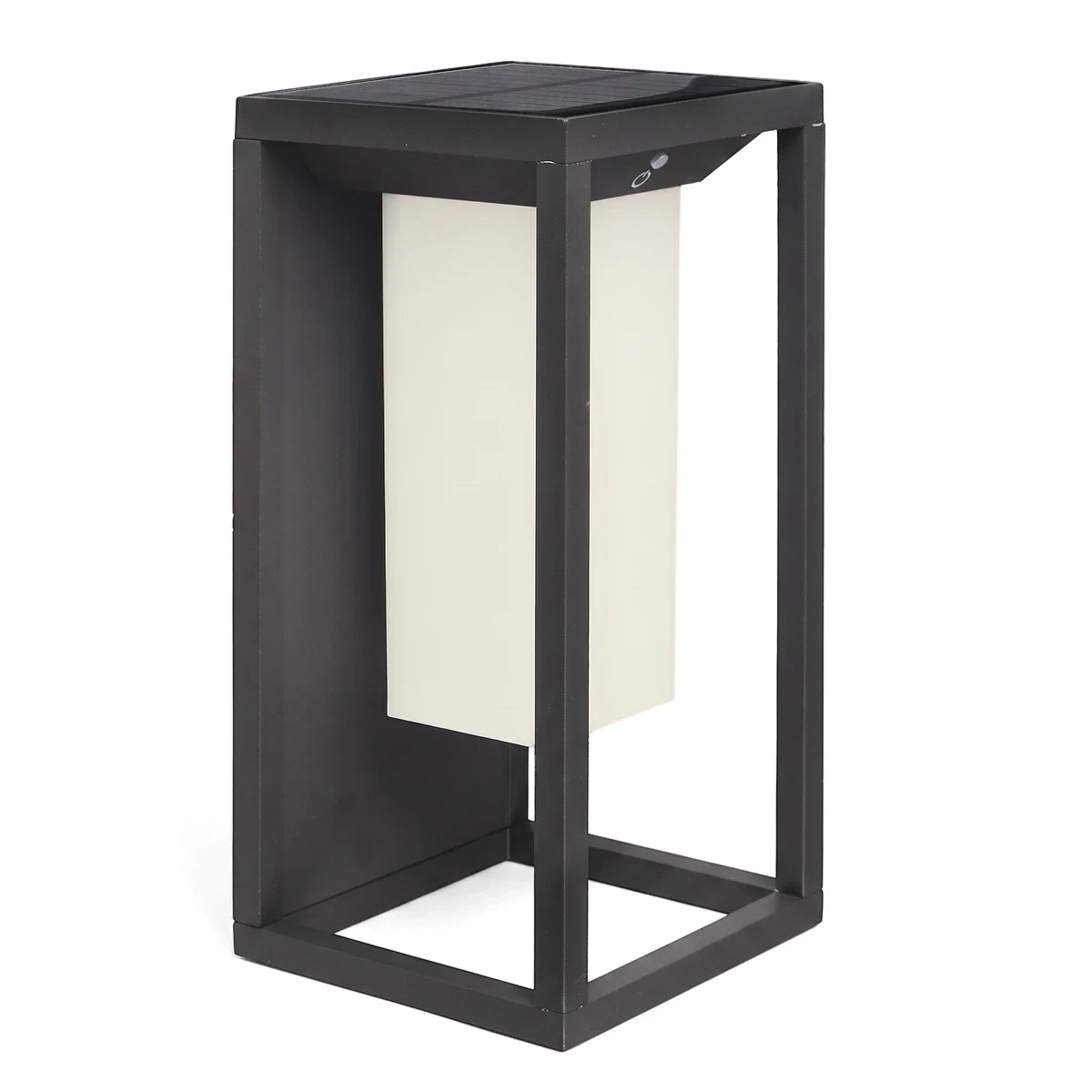 Black Die Cast Aluminium Outdoor LED Solar Light, featuring a rectangular frame and a solar panel on top for modern outdoor