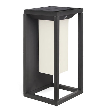 Black Die Cast Aluminium Outdoor LED Solar Light, featuring a rectangular frame and a solar panel on top for modern outdoor
