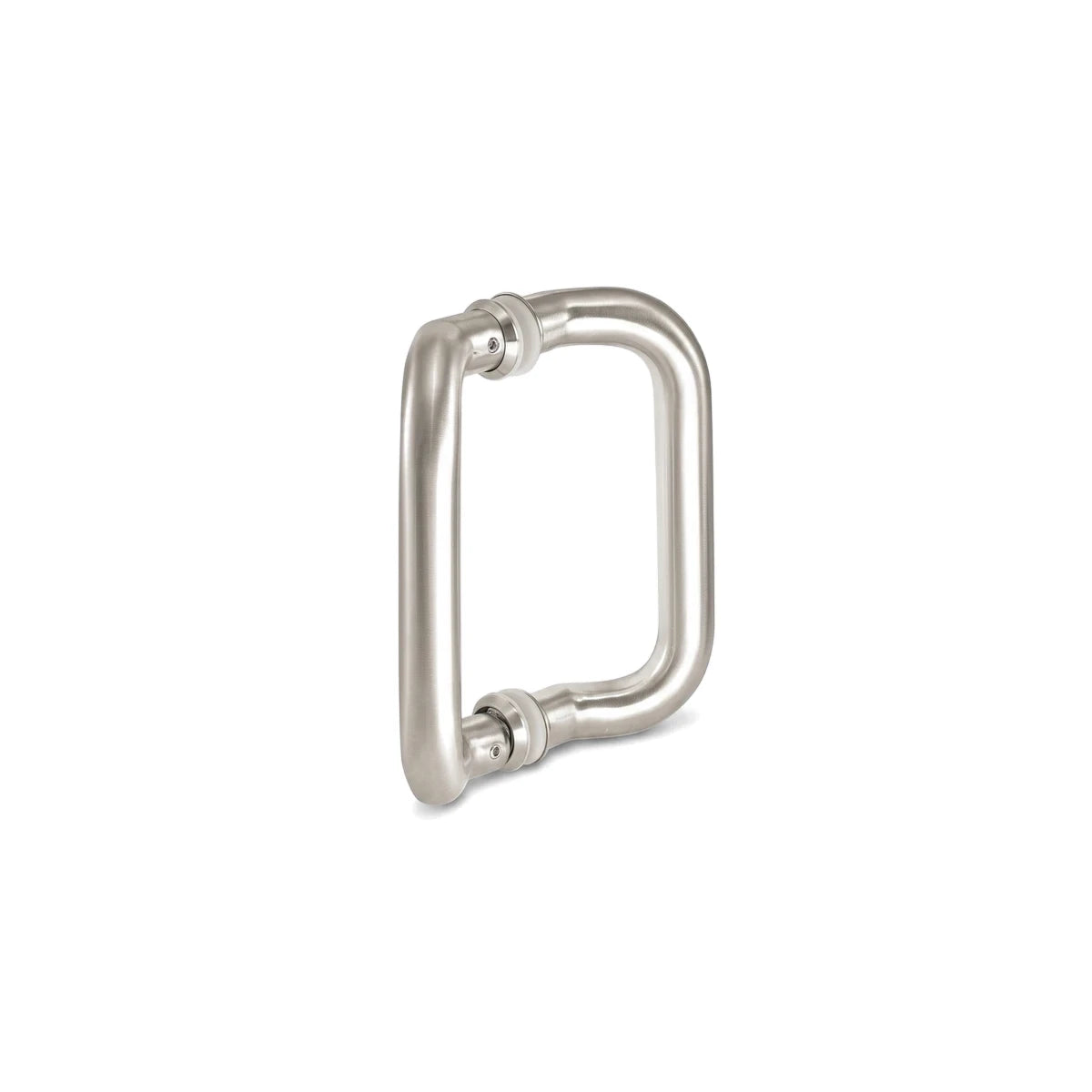 Brushed stainless steel U-shaped door pull handle for modern doors, displayed vertically on a white background.