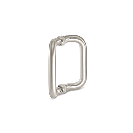 Brushed stainless steel U-shaped door pull handle for modern doors, displayed vertically on a white background.
