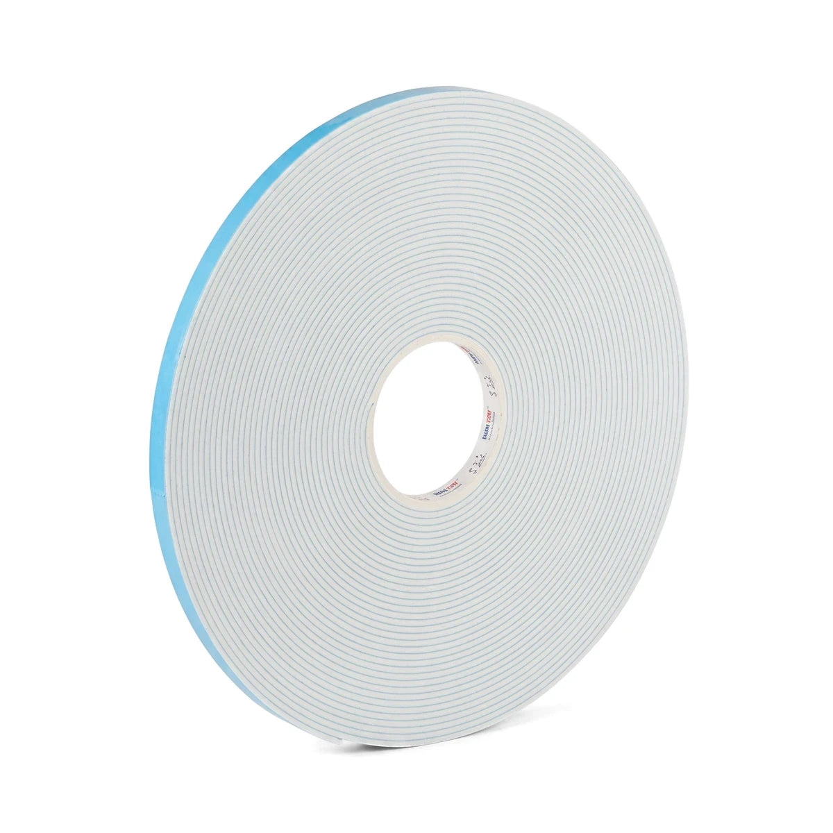 White double-sided adhesive tape roll with a blue edge, 3mm by 24mm by 20m, shown at an angle.