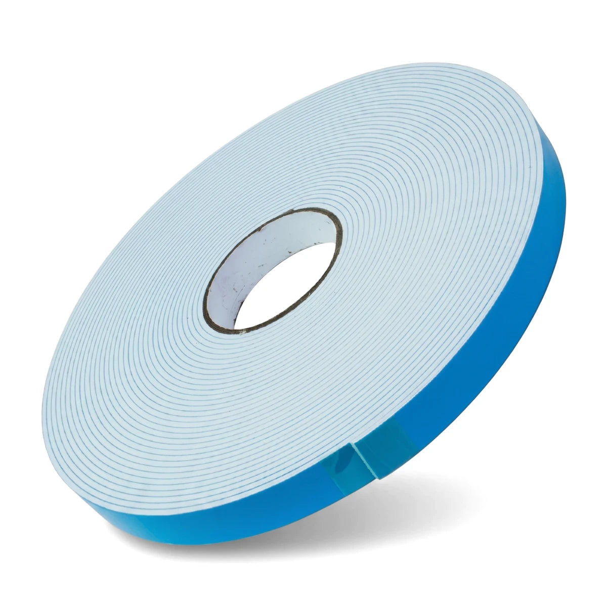 Double-Sided Tape (Loose) roll with blue backing liner, 1.5mm thick, 18mm wide, 20m length.