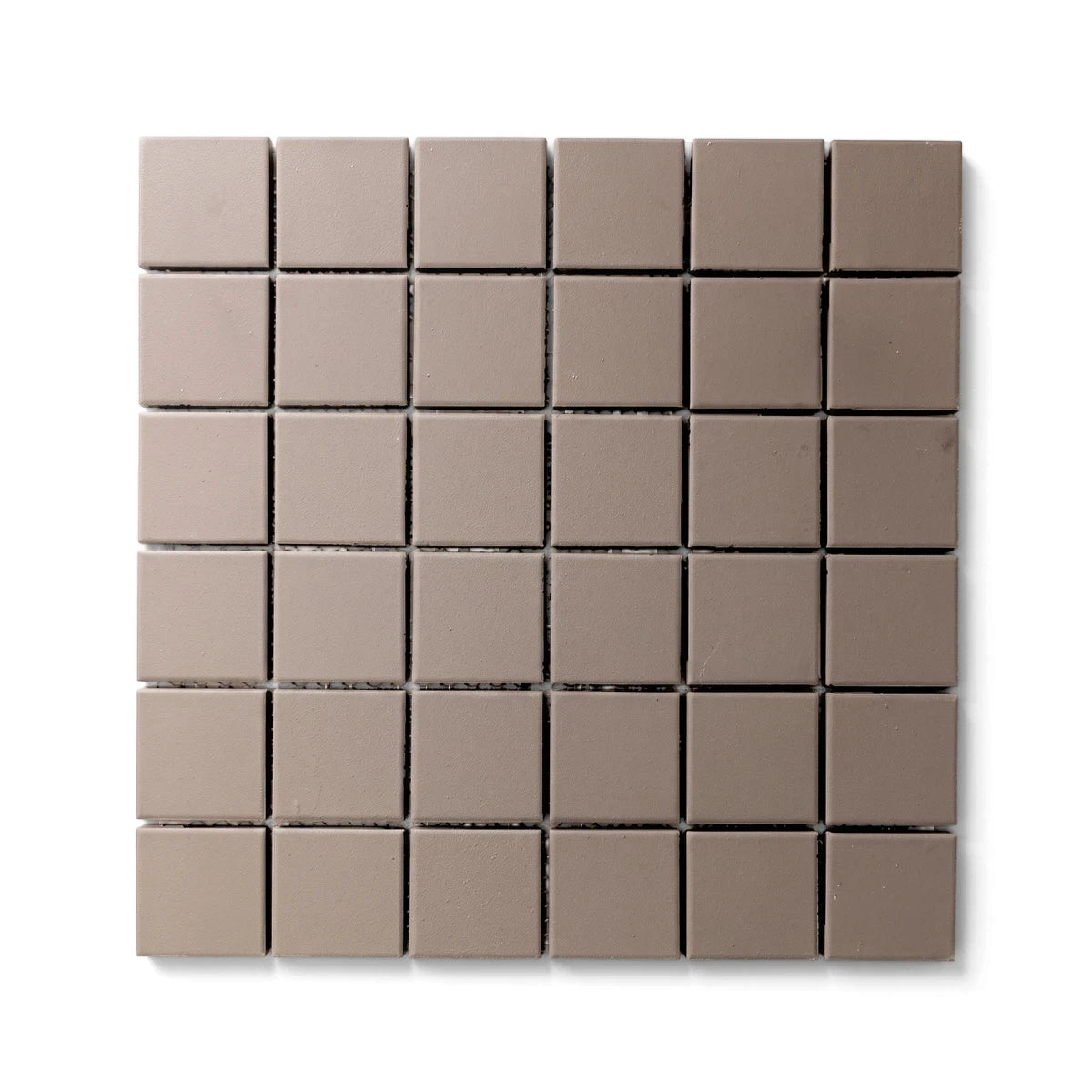 Dove grey anti-slip 48mm square mosaic tiles arranged in a uniform grid pattern on a white background.