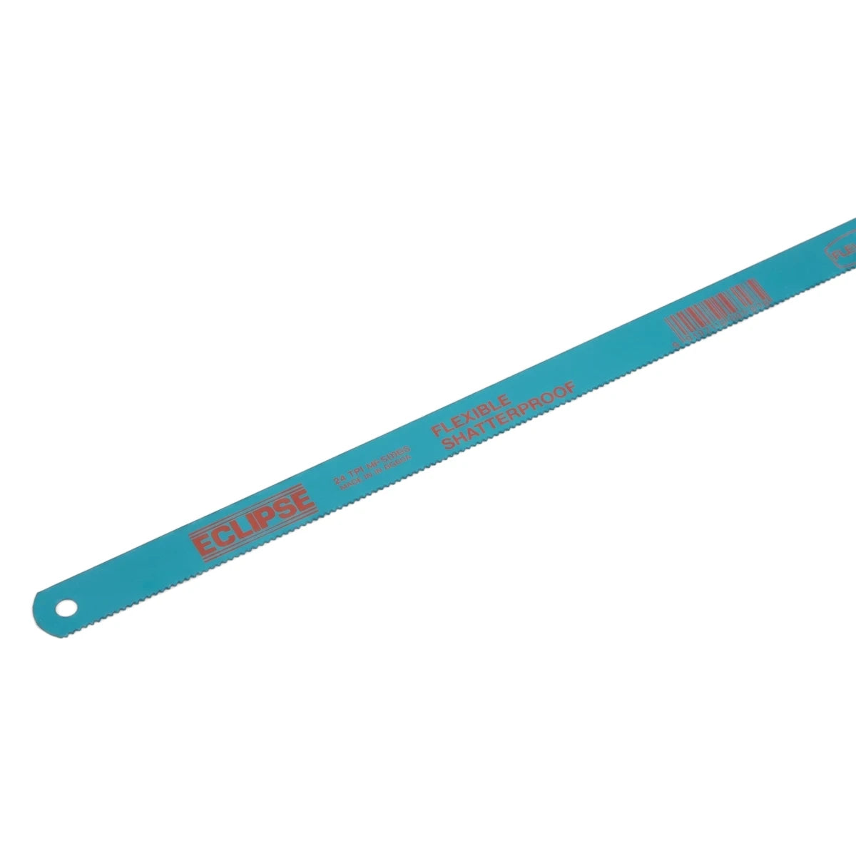 Eclipse Flexible Hacksaw Blade, 24 TPI, in a vibrant teal color with red branding, designed for durable cutting.