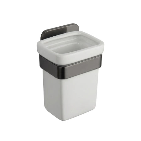 Eclipse Gunmetal Toothbrush Tumbler, a wall-mounted holder with a white ceramic cup and gunmetal finish.