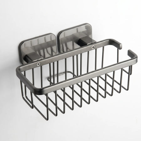 Eclipse gunmetal wire wall-mounted soap basket with a sleek brushed finish, designed for shower organization.