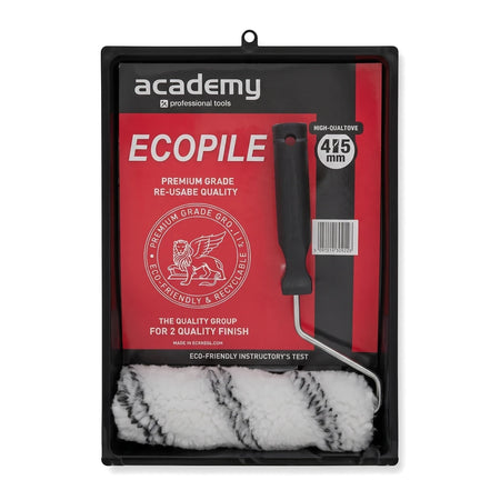 Econo Roller Set with a 4.5-inch paint roller, black handle, and striped white roller in black and red packaging.