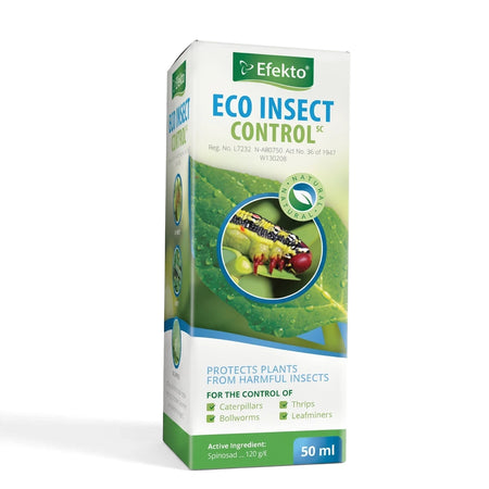 Efekto Eco Insect Control SC 50 ml insecticide in a green, white, and blue box with a caterpillar graphic.