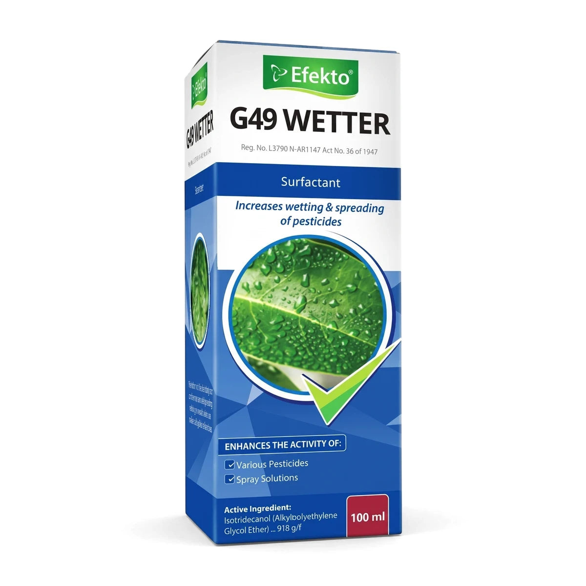Efekto G49 WETTER 100 ml wetting agent, a white and blue box with green leaf detail, designed as a surfactant to increase