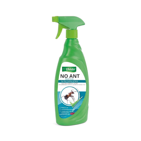 Efekto No Ant Rtu 750 ml insecticide in a green spray bottle, featuring an ant graphic and product details.