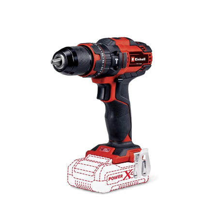 Red and black Einhell Pxc Te-Cd 18/40 Li-I Solo cordless impact drill shown with battery not included, angled view.