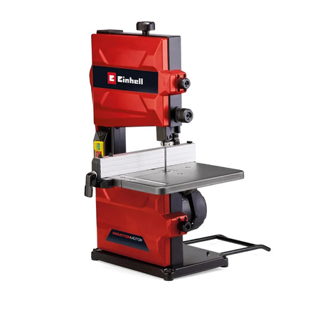 Red and black Einhell Tc-Sb 200/1 Bandsaw, a powerful woodworking tool, shown from the front-right angle.