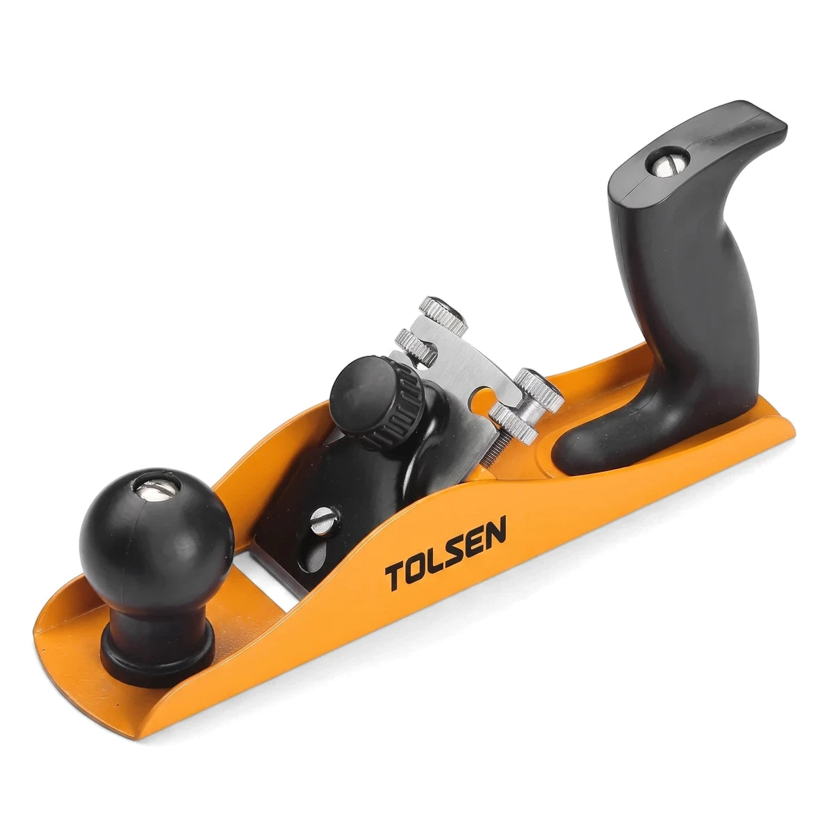 Orange and black electric wood planer with a 235mm length and 44mm width for woodworking projects.
