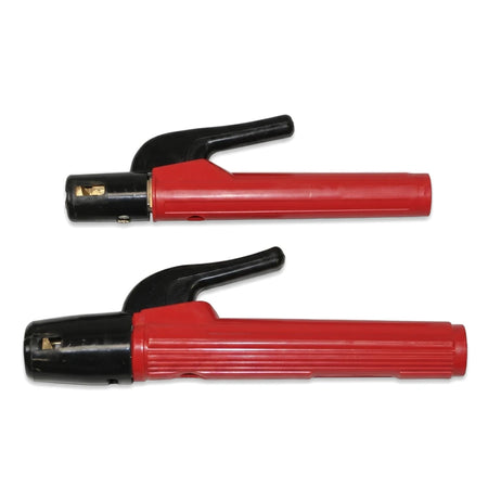 Two red and black Opti400 electrode holders for welding, displayed against a clean white background.