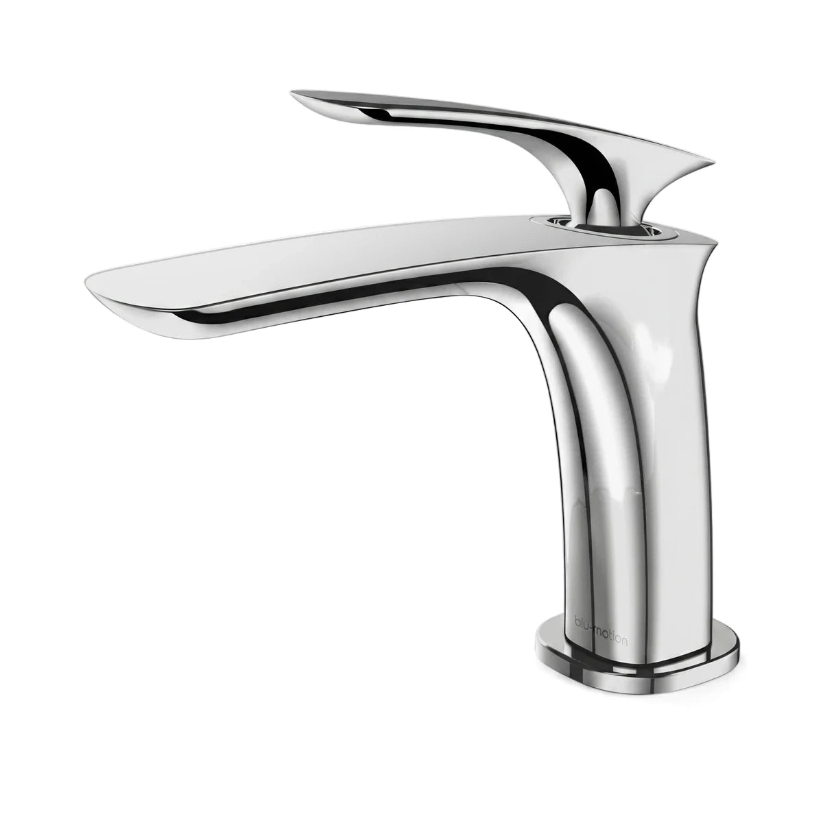 Sleek chrome Eleganz basin mixer faucet with a single handle, featuring a modern design in a front-side view.