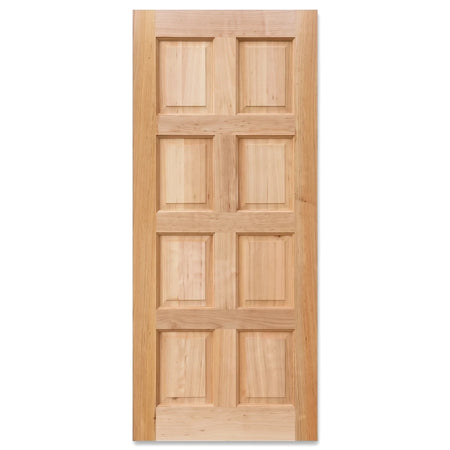 Vertical light wood engineered panel door with eight recessed panels, shown from the front.