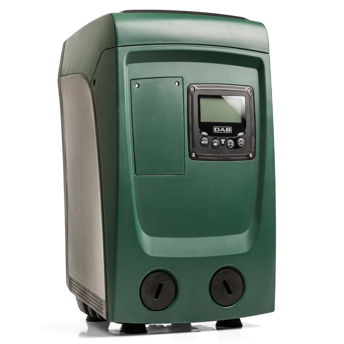 Esybox Mini dark green compact water pump with digital display, designed for residential use.
