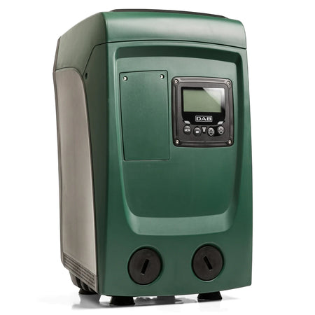 Esybox Mini dark green compact water pump with digital display, designed for residential use.