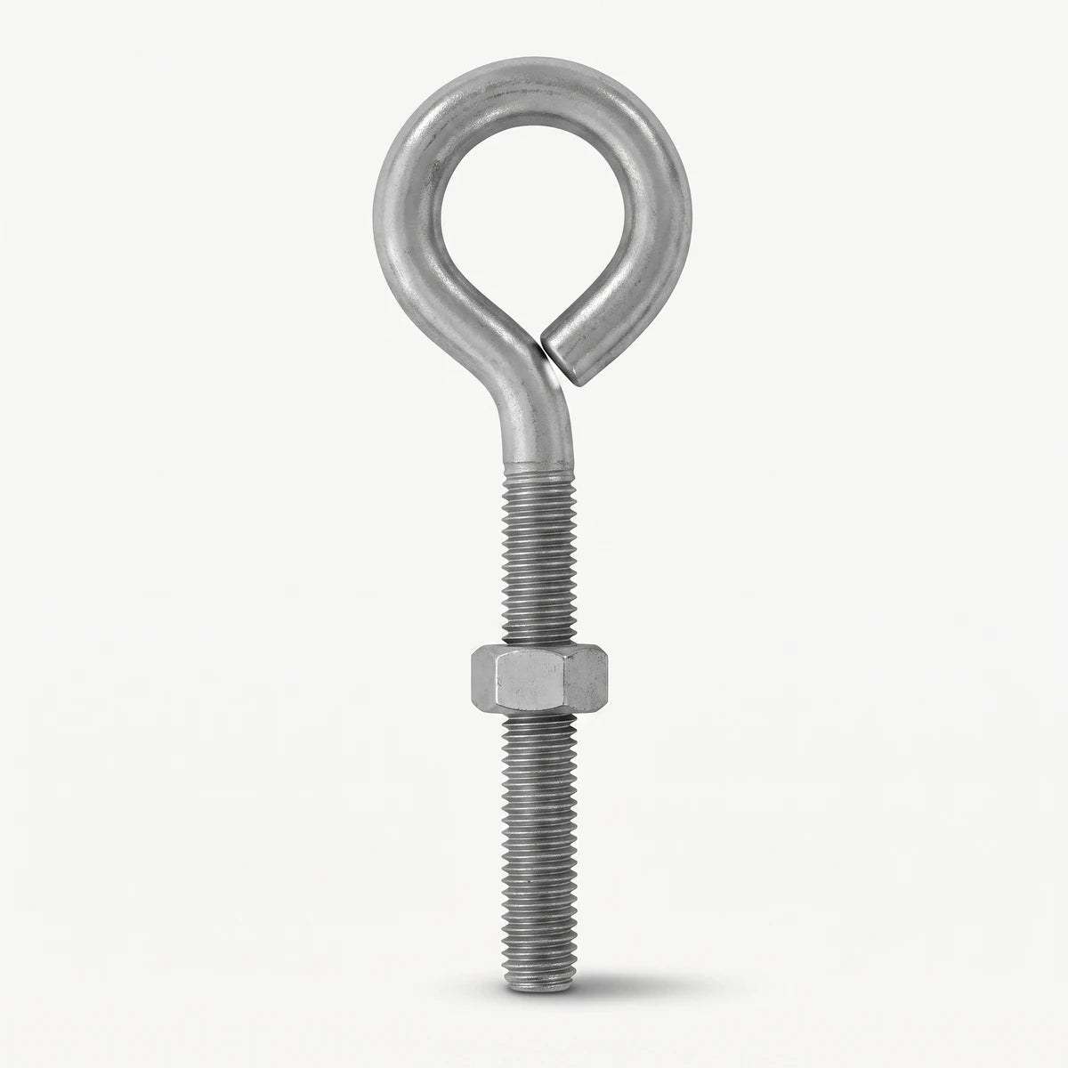 Silver metal Eye Bolt M10X150 Padlock, featuring a loop head, threaded shaft, and a hexagonal nut, displayed vertically.