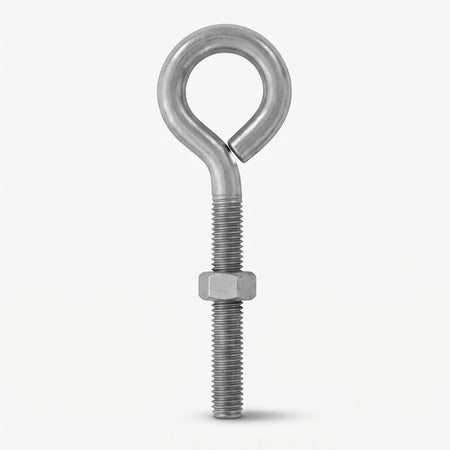 Silver metal Eye Bolt M10X150 Padlock, featuring a loop head, threaded shaft, and a hexagonal nut, displayed vertically.