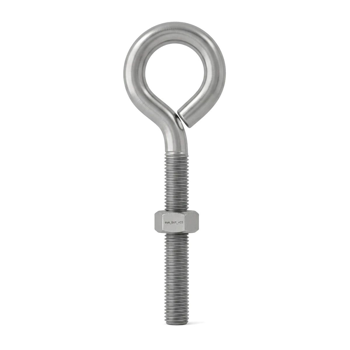 Metallic M10X200 eye bolt with a threaded shaft and hexagonal nut, ideal for lifting and securing purposes.