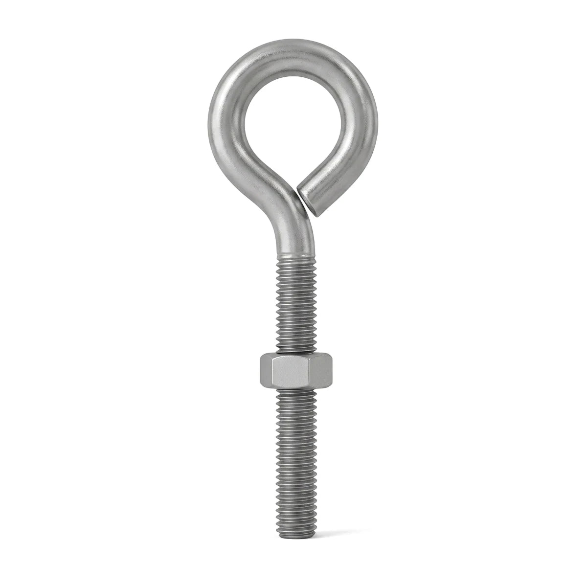 Eye Bolt M12X100 Padlock in silver metal with threaded shank and circular eye loop, front view