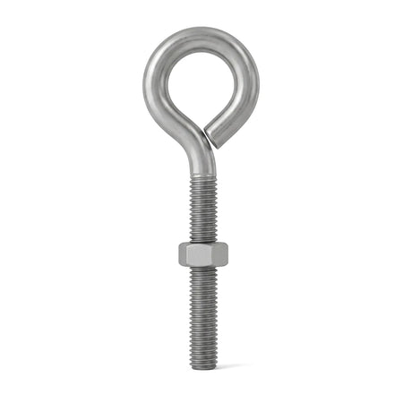 Eye Bolt M12X100 Padlock in silver metal with threaded shank and circular eye loop, front view
