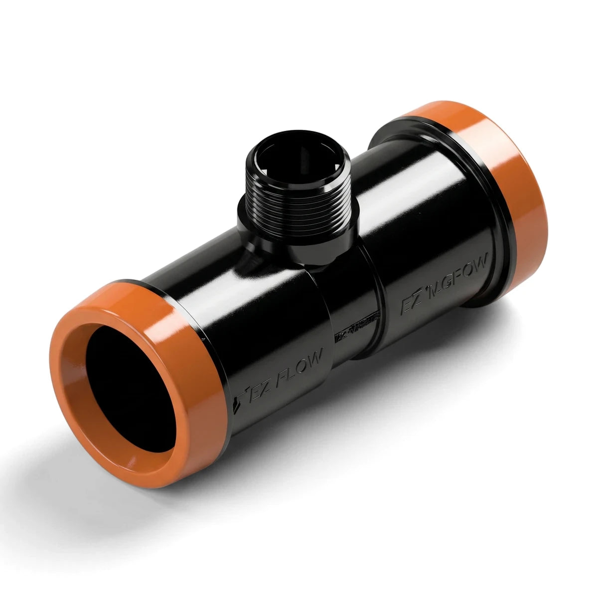 Black and orange EZ Flow Irrigation Male Adaptor Fitting, 25mm x 1/2 inch, for plumbing and irrigation systems.