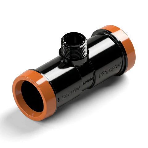 Black and orange EZ Flow Irrigation Male Adaptor Fitting, 25mm x 1/2 inch, for plumbing and irrigation systems.