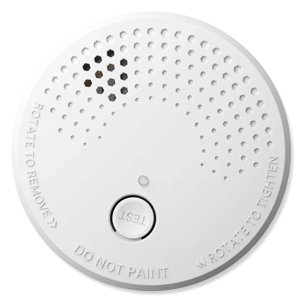 White circular Fa-Sa002 5 Year Battery Smoke Alarm with a central test button and hexagonal ventilation on a clean