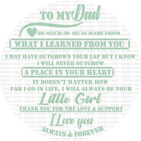 Father-Daughter 30x30 paint stencil featuring an I Love You Dad quote and heart design in light green on white.