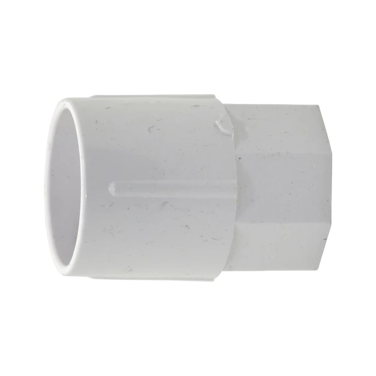 White 20mm PVC female adaptor pipe fitting, used for connecting plumbing components, shown on a white background.